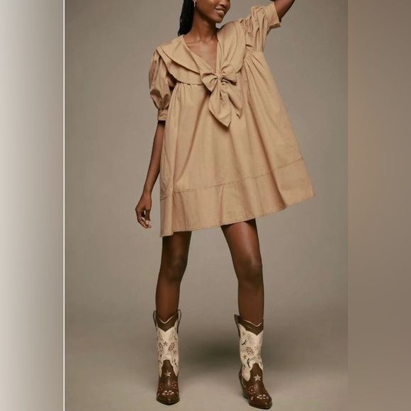 Anthropologie Pilcro Tan Tie Collar Megan dress XXS - Picture 2 of 9